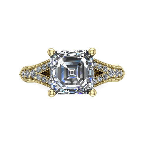 square emerald solitaire ring, 18k yellow gold
