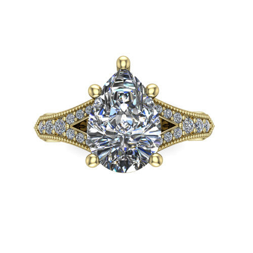 pear diamond solitaire ring, 14k yellow gold