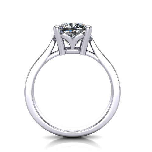Myla cushion classic engagement ring in 14K White Gold, through-finger front profile showing the cathedral head and open under-gallery from the front