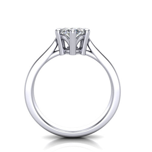 Myla marquise classic engagement ring in 14K White Gold, through-finger front profile showing the cathedral head and open under-gallery from the front