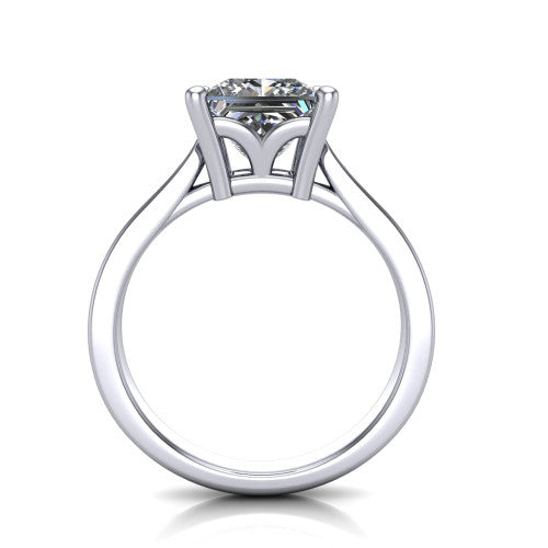 Myla princess-cut classic engagement ring in 14K White Gold, through-finger front profile showing the cathedral head and open under-gallery from the front