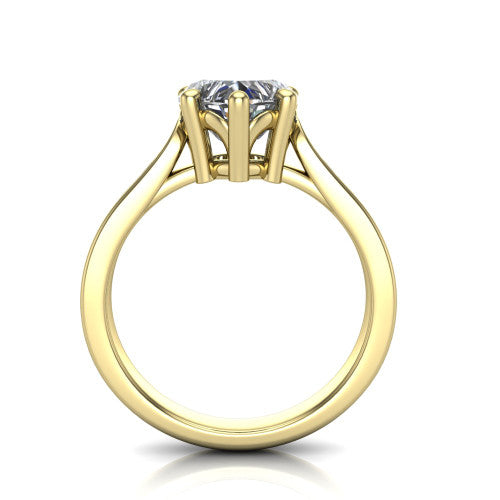 Myla heart classic engagement ring in 18K Yellow Gold, through-finger front profile showing the cathedral head and open under-gallery from the front