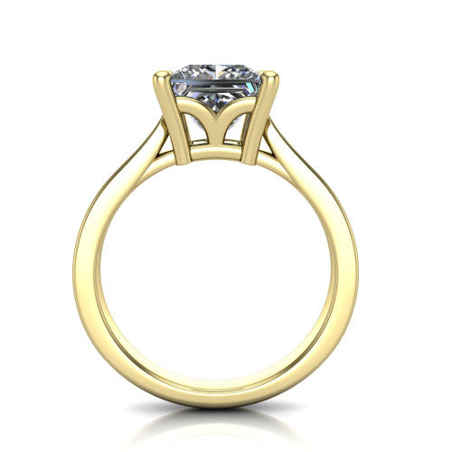 Myla princess-cut classic engagement ring in 14K Yellow Gold, through-finger front profile showing the cathedral head and open under-gallery from the front
