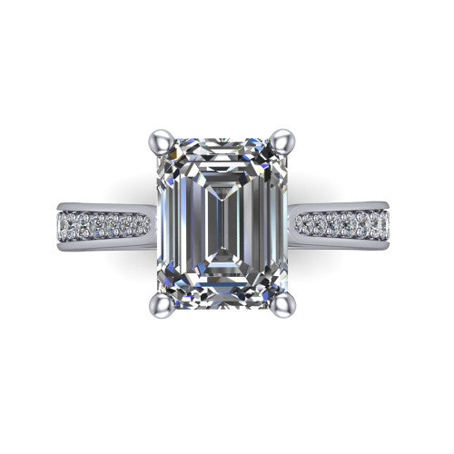 Myla emerald-cut classic engagement ring in 14K White Gold, top-down view showing the emerald-cut center diamond from above in its four-prong head