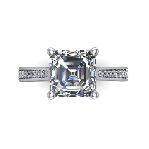 Myla square emerald-cut classic engagement ring in 14K White Gold, top-down view showing the square emerald-cut center diamond from above in its four-prong head