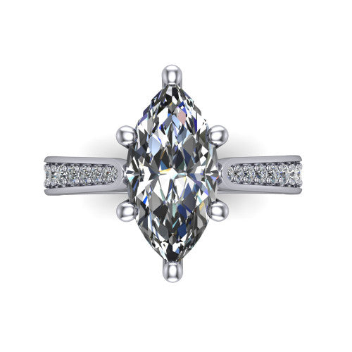Myla marquise classic engagement ring in Platinum, top-down view showing the marquise center diamond from above in its four-prong head