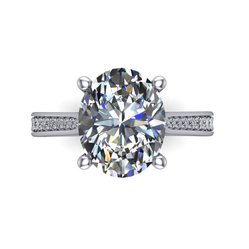 Myla oval classic engagement ring in 14K White Gold, top-down view showing the oval center diamond from above in its four-prong head