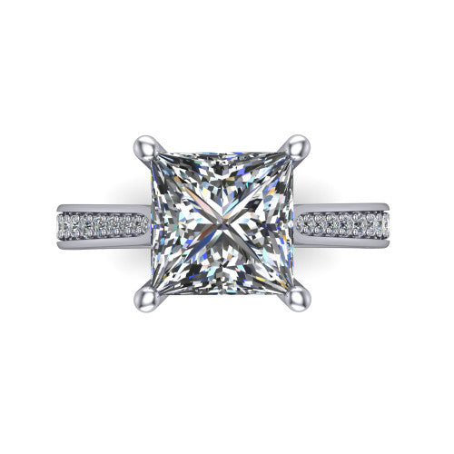 Myla princess-cut classic engagement ring in 14K White Gold, top-down view showing the princess-cut center diamond from above in its four-prong head
