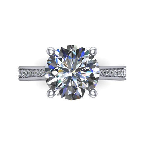 Myla round solitaire engagement ring in Platinum, top-down view showing the round center diamond from above in its four-prong head