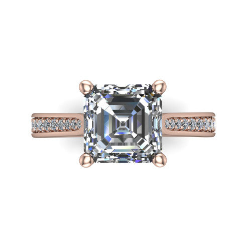 Myla square emerald-cut classic engagement ring in 14K Rose Gold, top-down view showing the square emerald-cut center diamond from above in its four-prong head