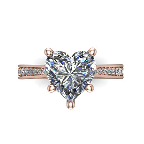 Myla heart classic engagement ring in 14K Rose Gold, top-down view showing the heart center diamond from above in its four-prong head