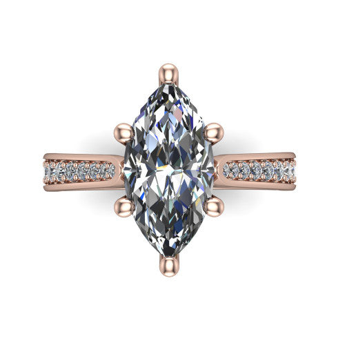 Myla marquise classic engagement ring in 18K Rose Gold, top-down view showing the marquise center diamond from above in its four-prong head