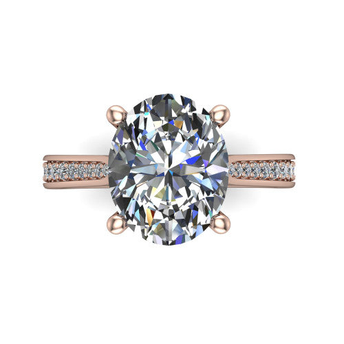 Myla oval classic engagement ring in 14K Rose Gold, top-down view showing the oval center diamond from above in its four-prong head