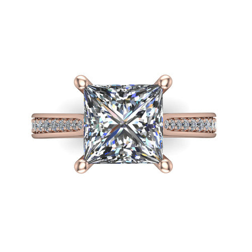 Myla princess-cut classic engagement ring in 14K Rose Gold, top-down view showing the princess-cut center diamond from above in its four-prong head