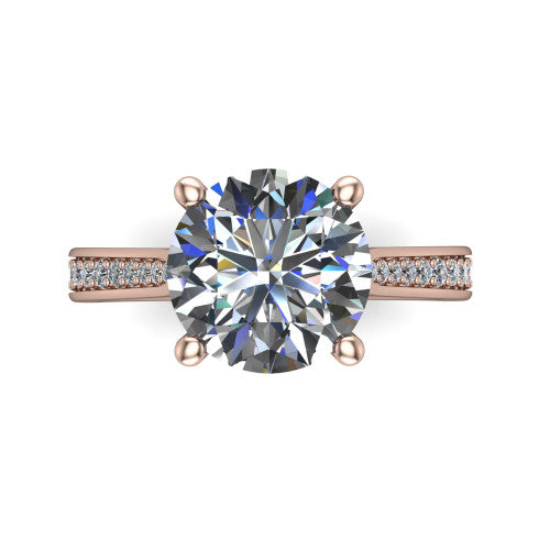 Myla round solitaire engagement ring in 14K Rose Gold, top-down view showing the round center diamond from above in its four-prong head