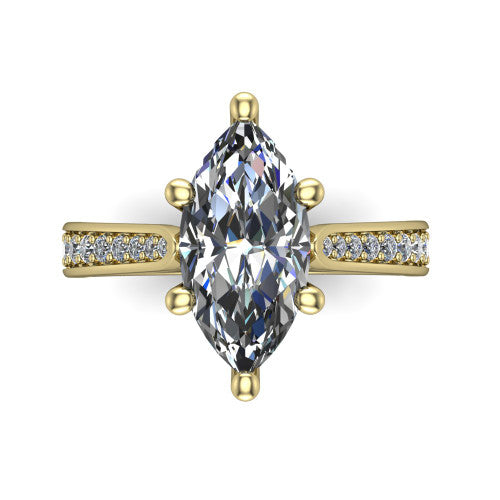 Myla marquise classic engagement ring in 18K Yellow Gold, top-down view showing the marquise center diamond from above in its four-prong head