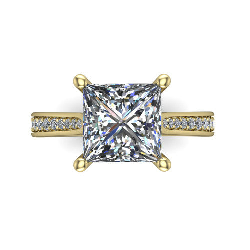 Myla princess-cut classic engagement ring in 14K Yellow Gold, top-down view showing the princess-cut center diamond from above in its four-prong head
