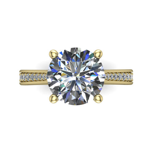 Myla round solitaire engagement ring in 18K Yellow Gold, top-down view showing the round center diamond from above in its four-prong head