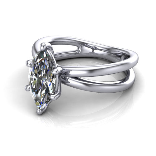 Rain marquise classic engagement ring in Platinum, three-quarter perspective showing the marquise center diamond in a double-claw head above a split polished band