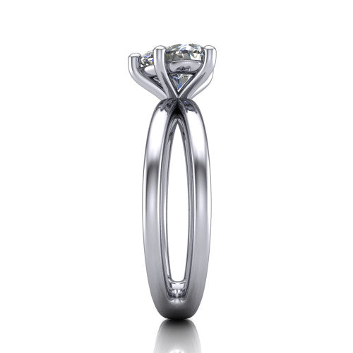 Rain heart classic engagement ring in 14K White Gold, side profile showing the split twin-rail band in side view