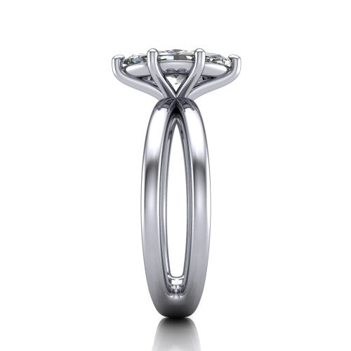 Rain marquise classic engagement ring in Platinum, side profile showing the split twin-rail band in side view