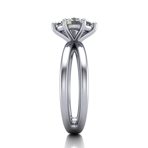 Rain oval classic engagement ring in 18K White Gold, side profile showing the split twin-rail band in side view