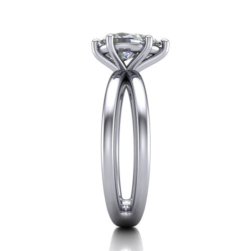 Rain pear classic engagement ring in Platinum, side profile showing the split twin-rail band in side view