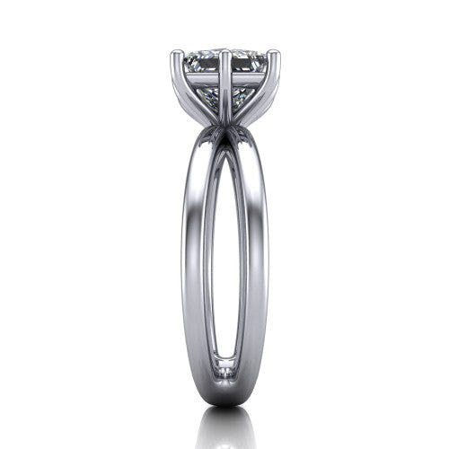 Rain princess-cut classic engagement ring in Platinum, side profile showing the split twin-rail band in side view
