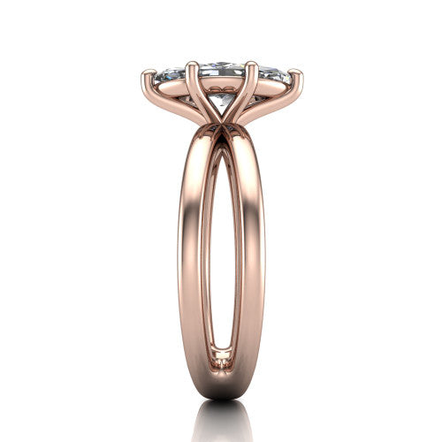 Rain marquise classic engagement ring in 18K Rose Gold, side profile showing the split twin-rail band in side view