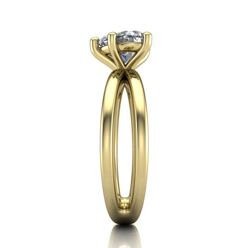 Rain heart classic engagement ring in 18K Yellow Gold, side profile showing the split twin-rail band in side view