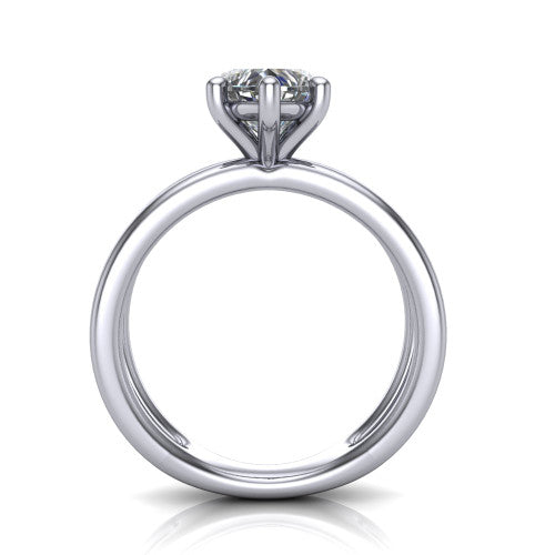 Rain heart classic engagement ring in Platinum, through-finger front profile showing the double-claw head and split band from the front