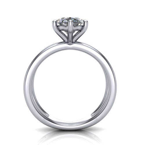 Rain oval classic engagement ring in 18K White Gold, through-finger front profile showing the double-claw head and split band from the front