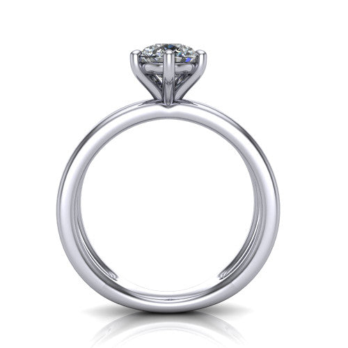 Rain pear classic engagement ring in 14K White Gold, through-finger front profile showing the double-claw head and split band from the front