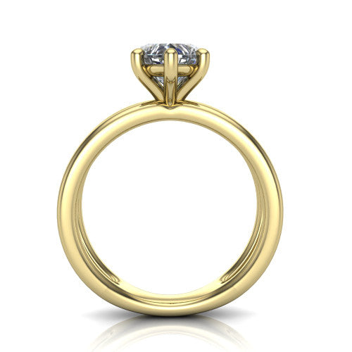 Rain heart classic engagement ring in 14K Yellow Gold, through-finger front profile showing the double-claw head and split band from the front