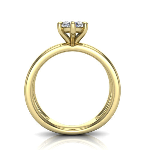 Rain marquise classic engagement ring in 18K Yellow Gold, through-finger front profile showing the double-claw head and split band from the front