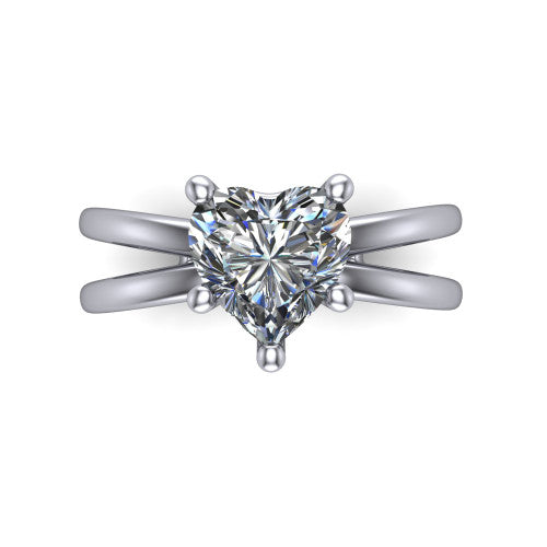 Rain heart classic engagement ring in Platinum, top-down view showing the heart center diamond and paired prongs from above