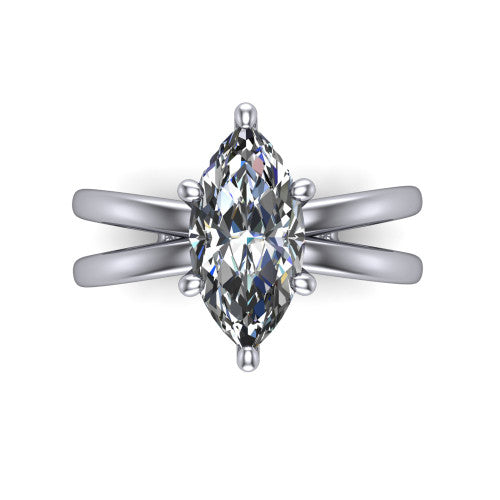 Rain marquise classic engagement ring in 14K White Gold, top-down view showing the marquise center diamond and paired prongs from above