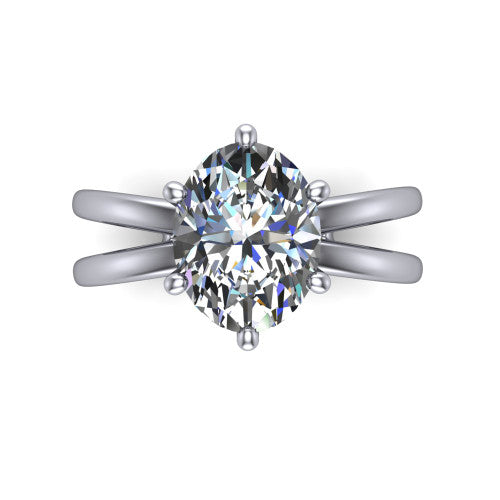Rain oval classic engagement ring in 14K White Gold, top-down view showing the oval center diamond and paired prongs from above