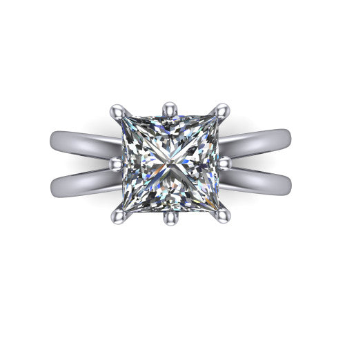 Rain princess-cut classic engagement ring in 18K White Gold, top-down view showing the princess-cut center diamond and paired prongs from above