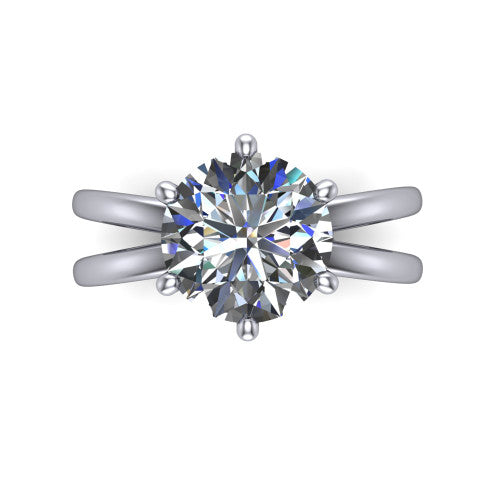 Rain round classic engagement ring in 14K White Gold, top-down view showing the round center diamond and paired prongs from above