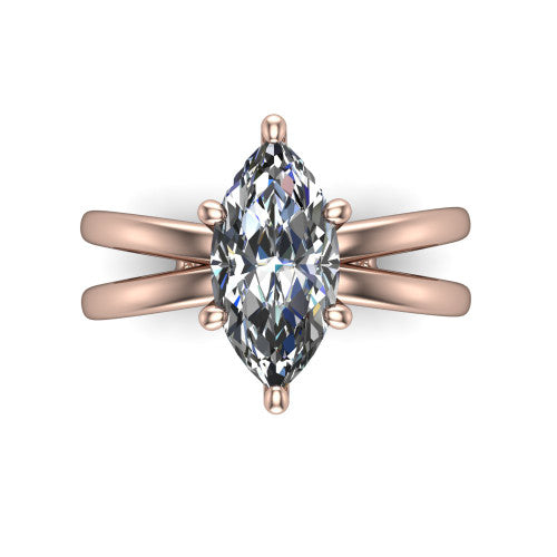 Rain marquise classic engagement ring in 14K Rose Gold, top-down view showing the marquise center diamond and paired prongs from above