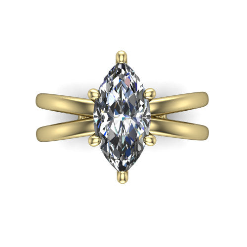 Rain marquise classic engagement ring in 18K Yellow Gold, top-down view showing the marquise center diamond and paired prongs from above