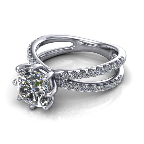 Stormy Cushion Shape Classic Engagement Ring in 18K White Gold