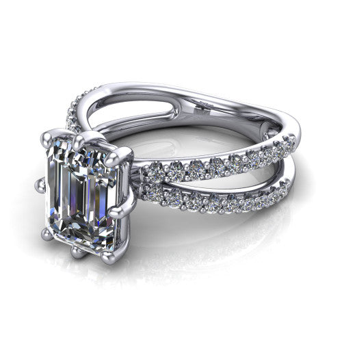 Stormy Emerald Shape Classic Engagement Ring in Platinum