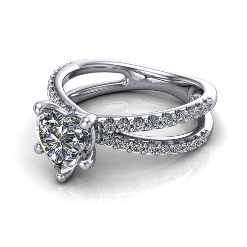 Stormy Heart Shape Classic Engagement Ring in 18K White Gold