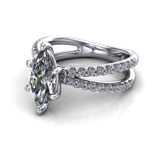 Stormy Marquise Shape Classic Engagement Ring in 18K White Gold