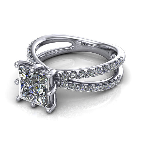 Stormy Princess Shape Classic Engagement Ring in 18K White Gold
