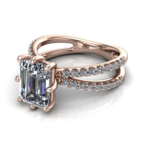 Stormy Emerald Shape Classic Engagement Ring in 14K Rose Gold