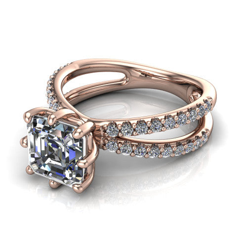 Stormy Square Emerald Shape Classic Engagement Ring in 14K Rose Gold