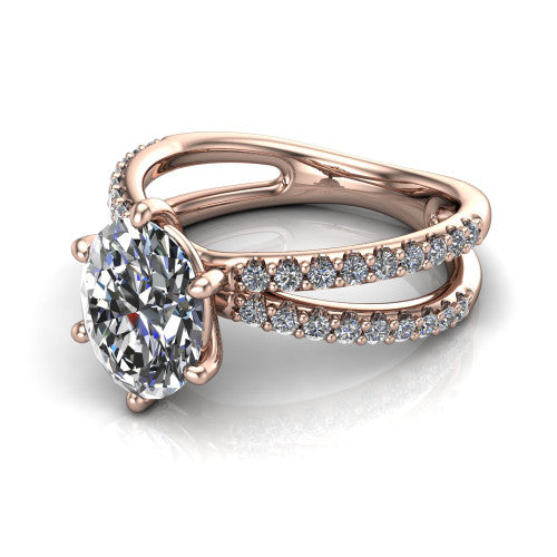 Stormy Oval Shape Classic Engagement Ring in 18K Rose Gold
